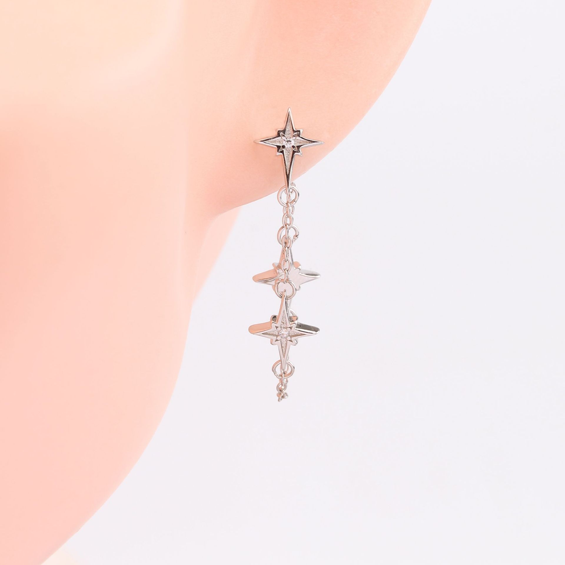 1 Pair Simple Style Star Plating Sterling Silver 18k Gold Plated Drop Earrings display picture 6