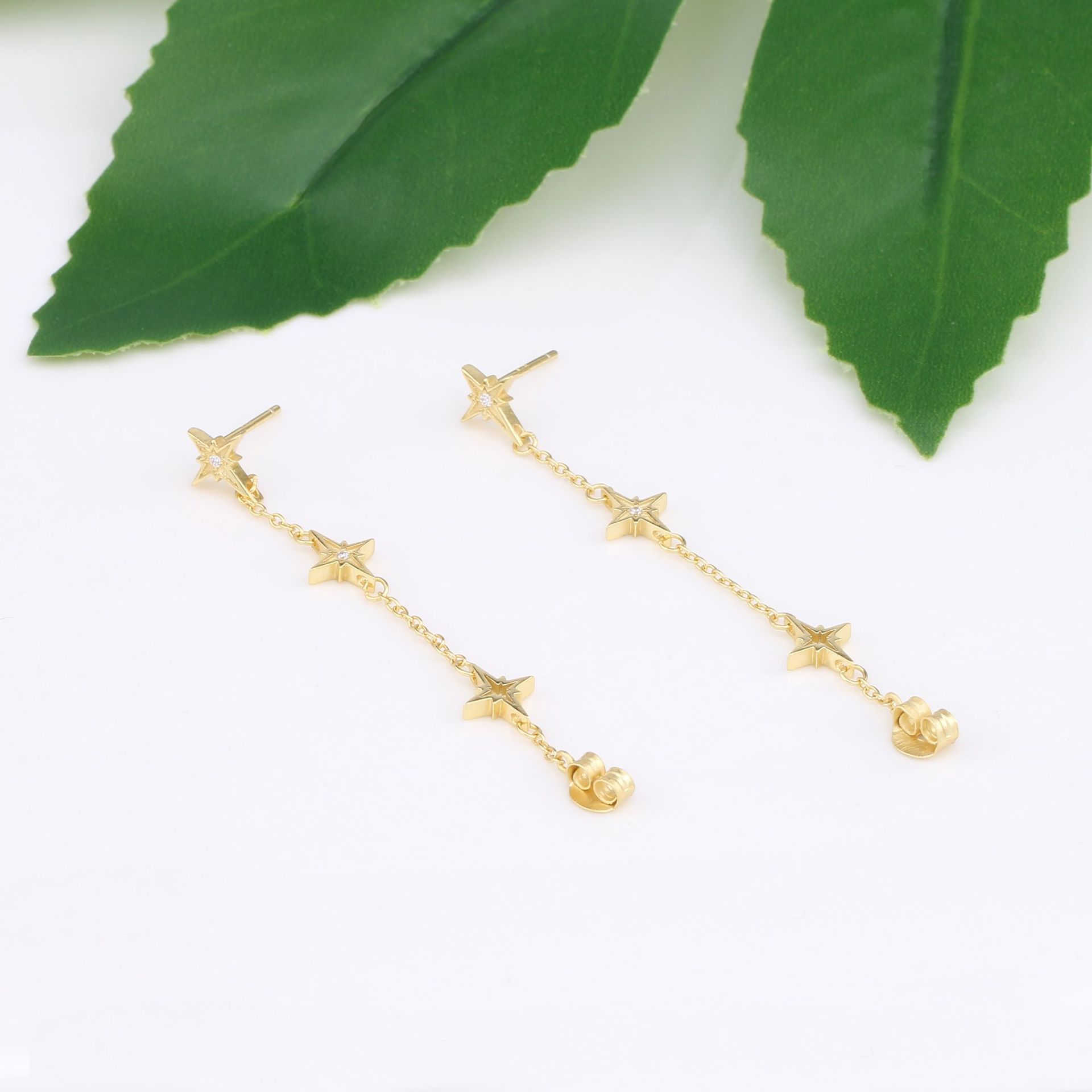 1 Pair Simple Style Star Plating Sterling Silver 18k Gold Plated Drop Earrings display picture 9