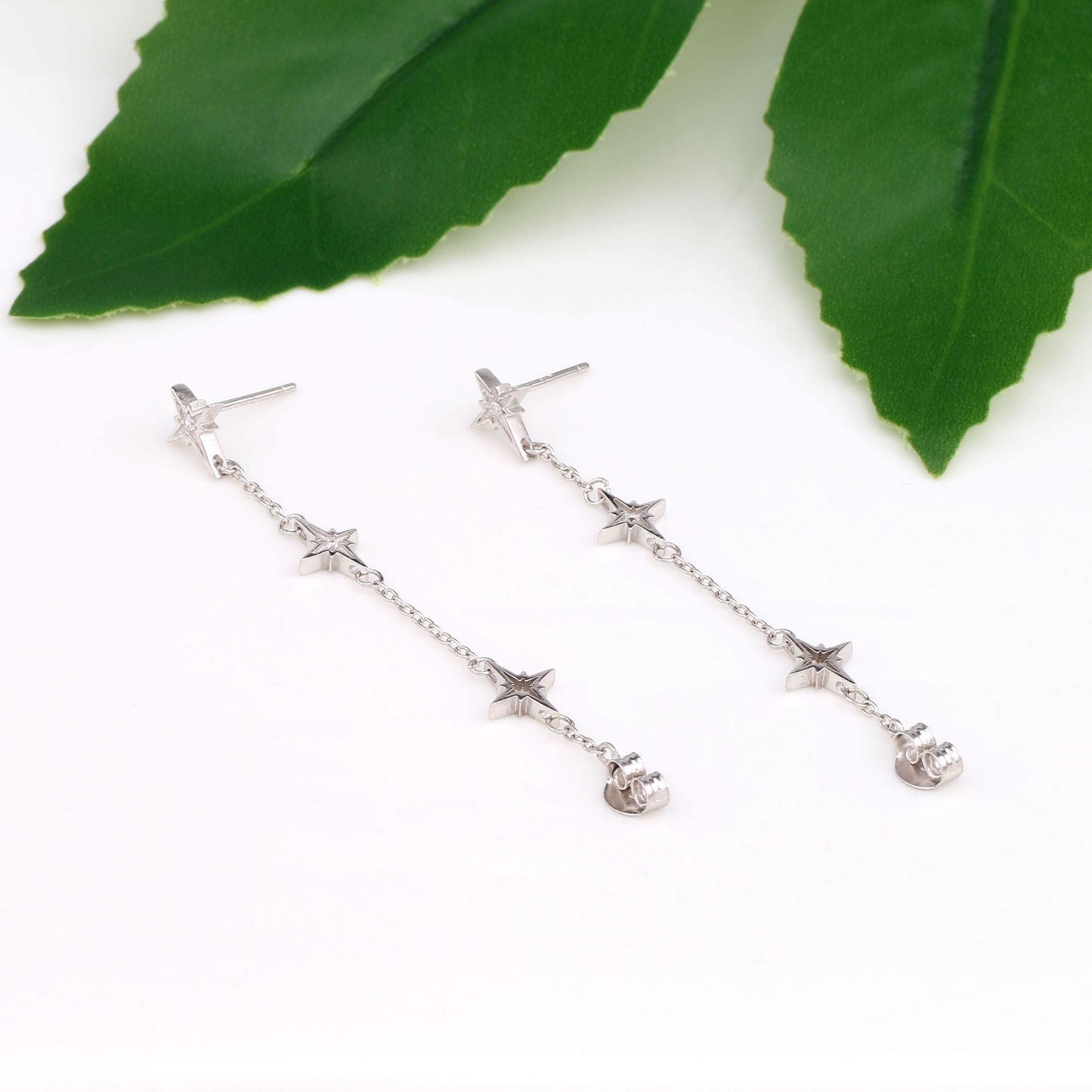 1 Pair Simple Style Star Plating Sterling Silver 18k Gold Plated Drop Earrings display picture 10