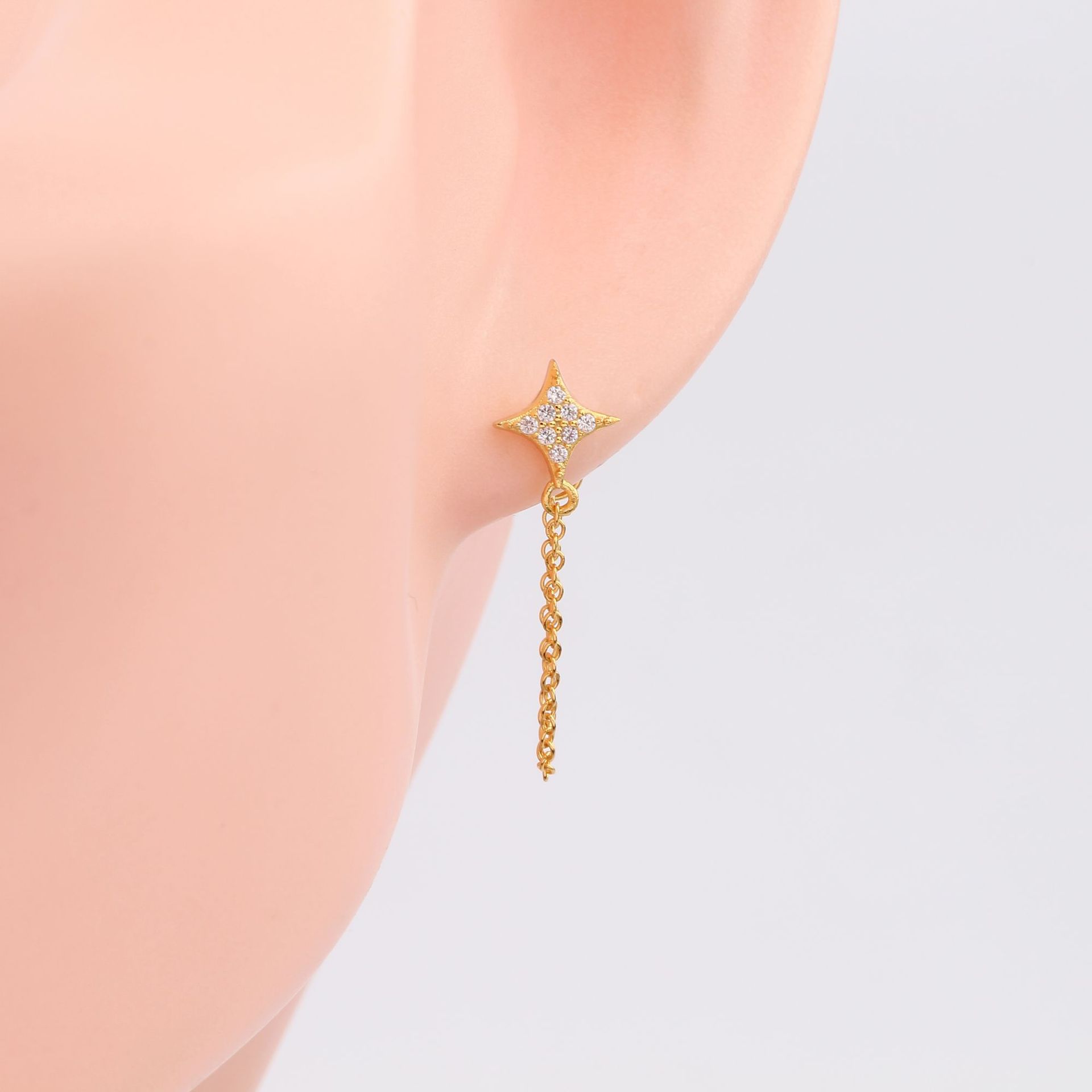 1 Pair Simple Style Star Inlay Sterling Silver Zircon Drop Earrings display picture 5