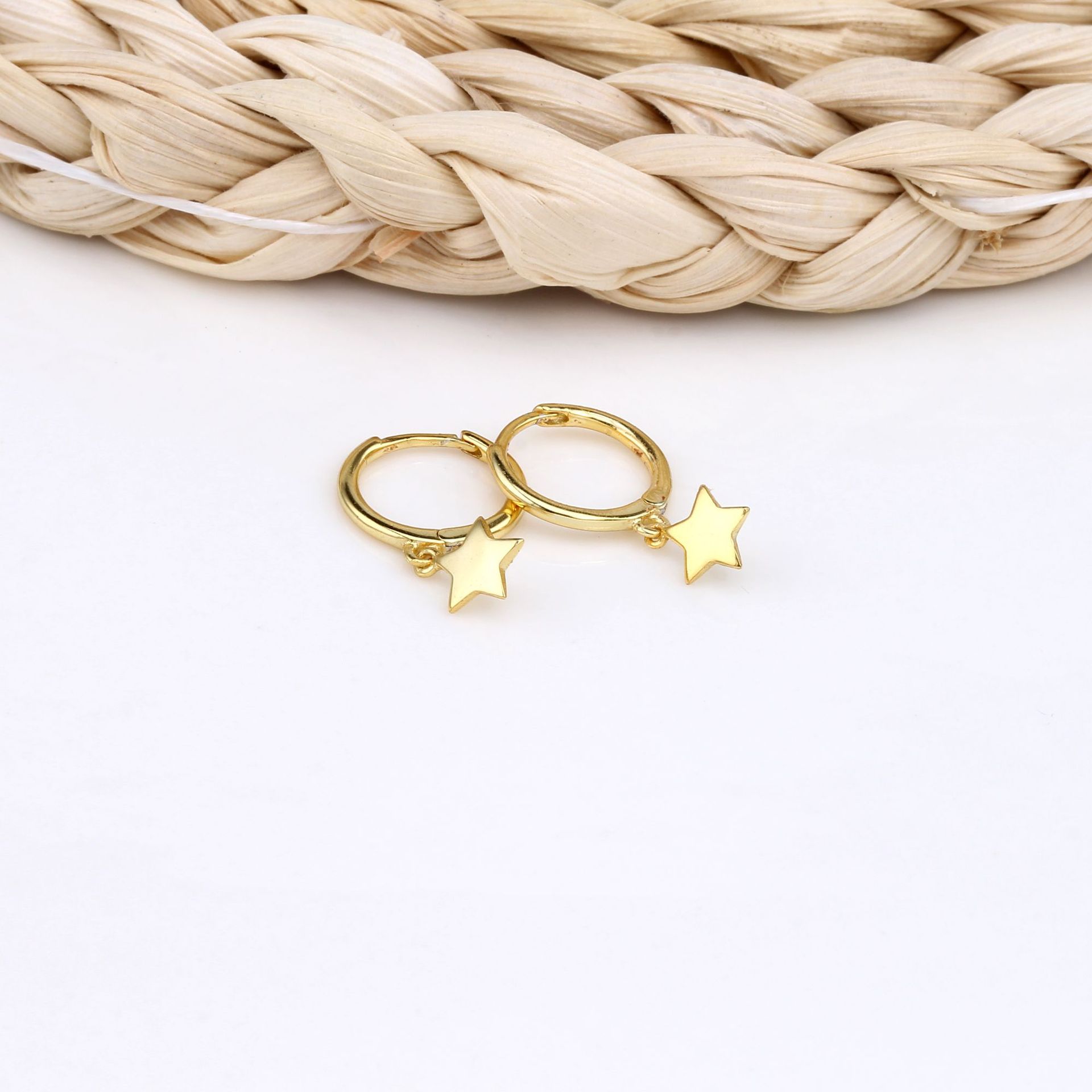 1 Pair Simple Style Star Plating Sterling Silver 18k Gold Plated Drop Earrings display picture 6