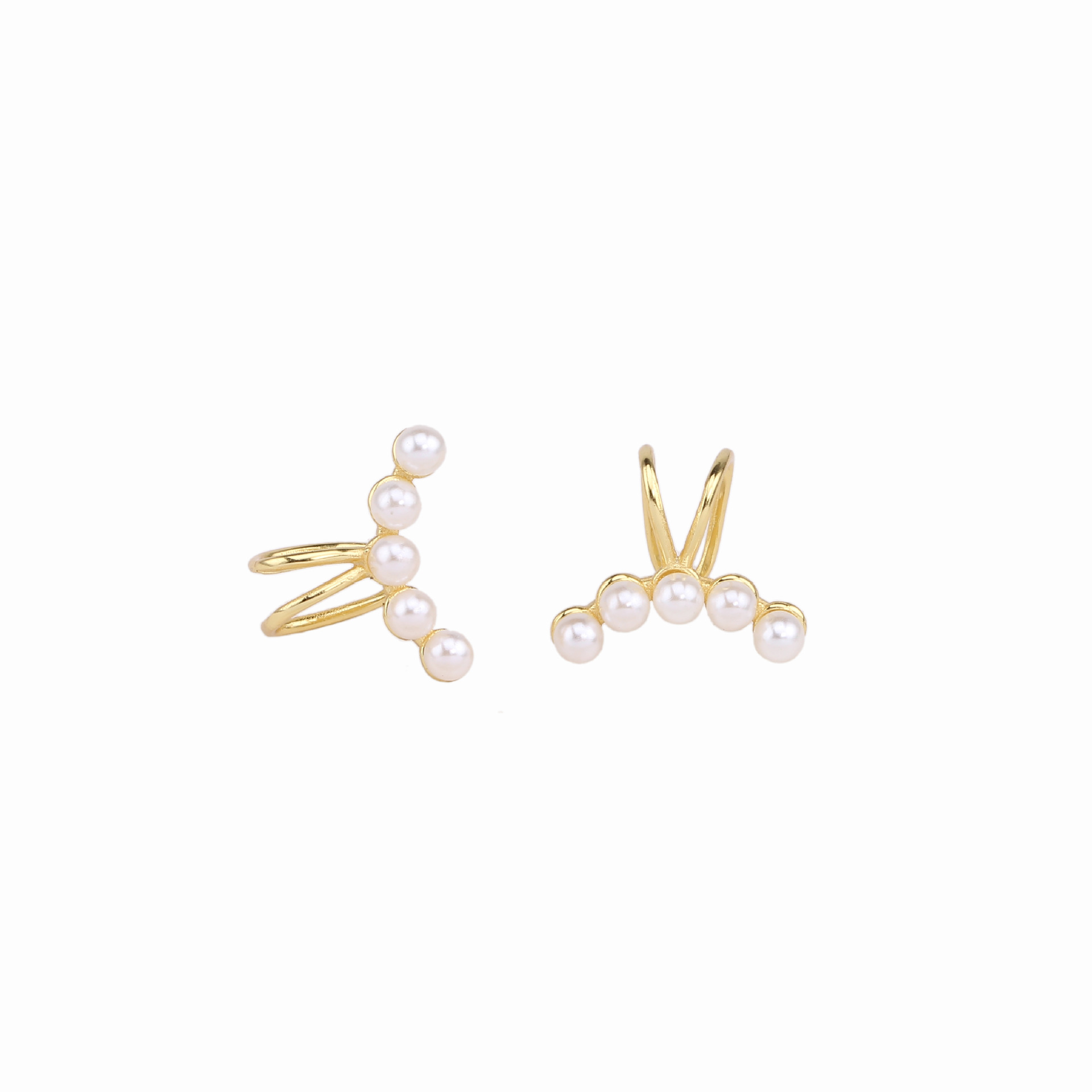1 Pair Simple Style Bunny Ears Solid Color Plating Inlay Sterling Silver Pearl White Gold Plated Gold Plated Ear Cuffs display picture 3