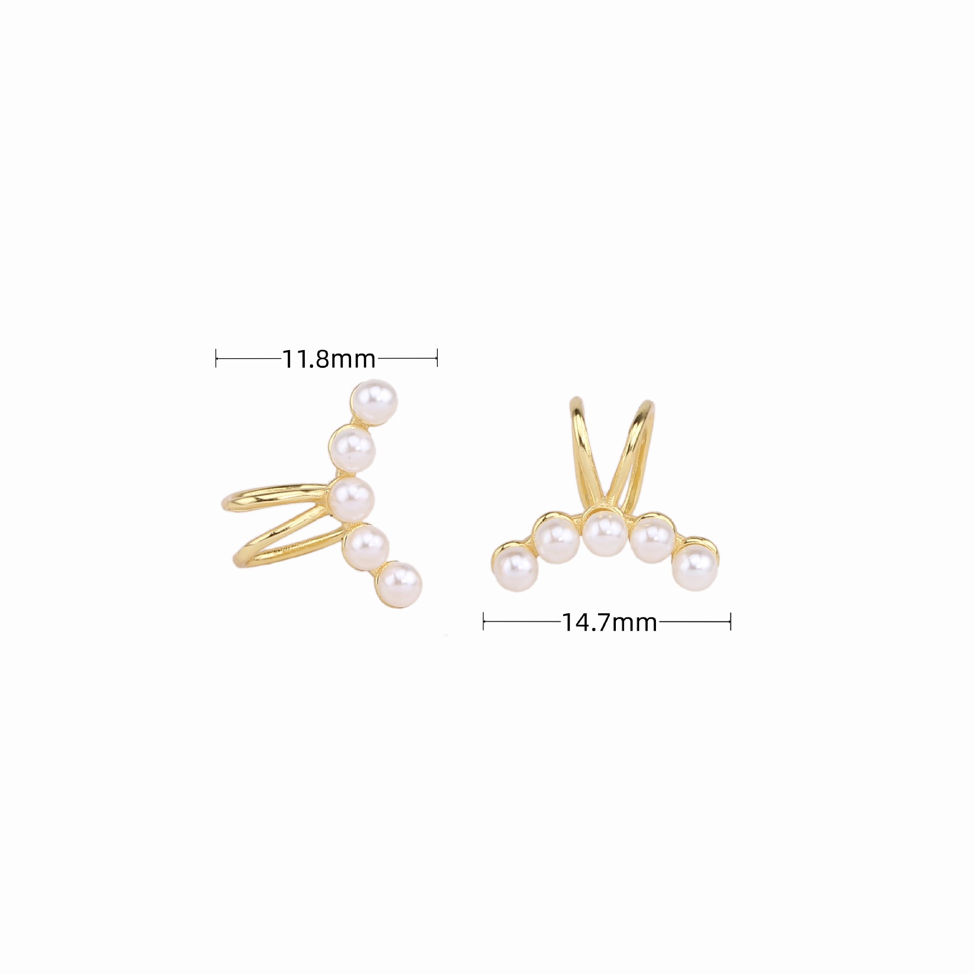 1 Pair Simple Style Bunny Ears Solid Color Plating Inlay Sterling Silver Pearl White Gold Plated Gold Plated Ear Cuffs display picture 4