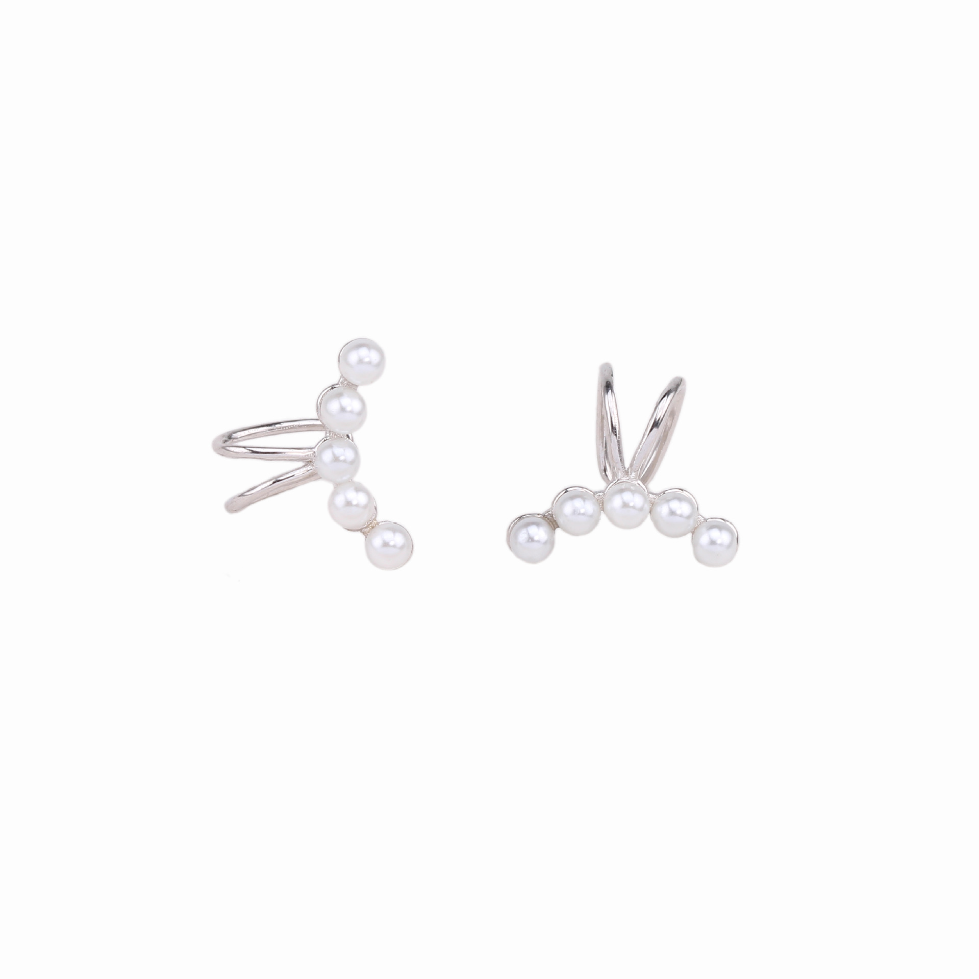 1 Pair Simple Style Bunny Ears Solid Color Plating Inlay Sterling Silver Pearl White Gold Plated Gold Plated Ear Cuffs display picture 5