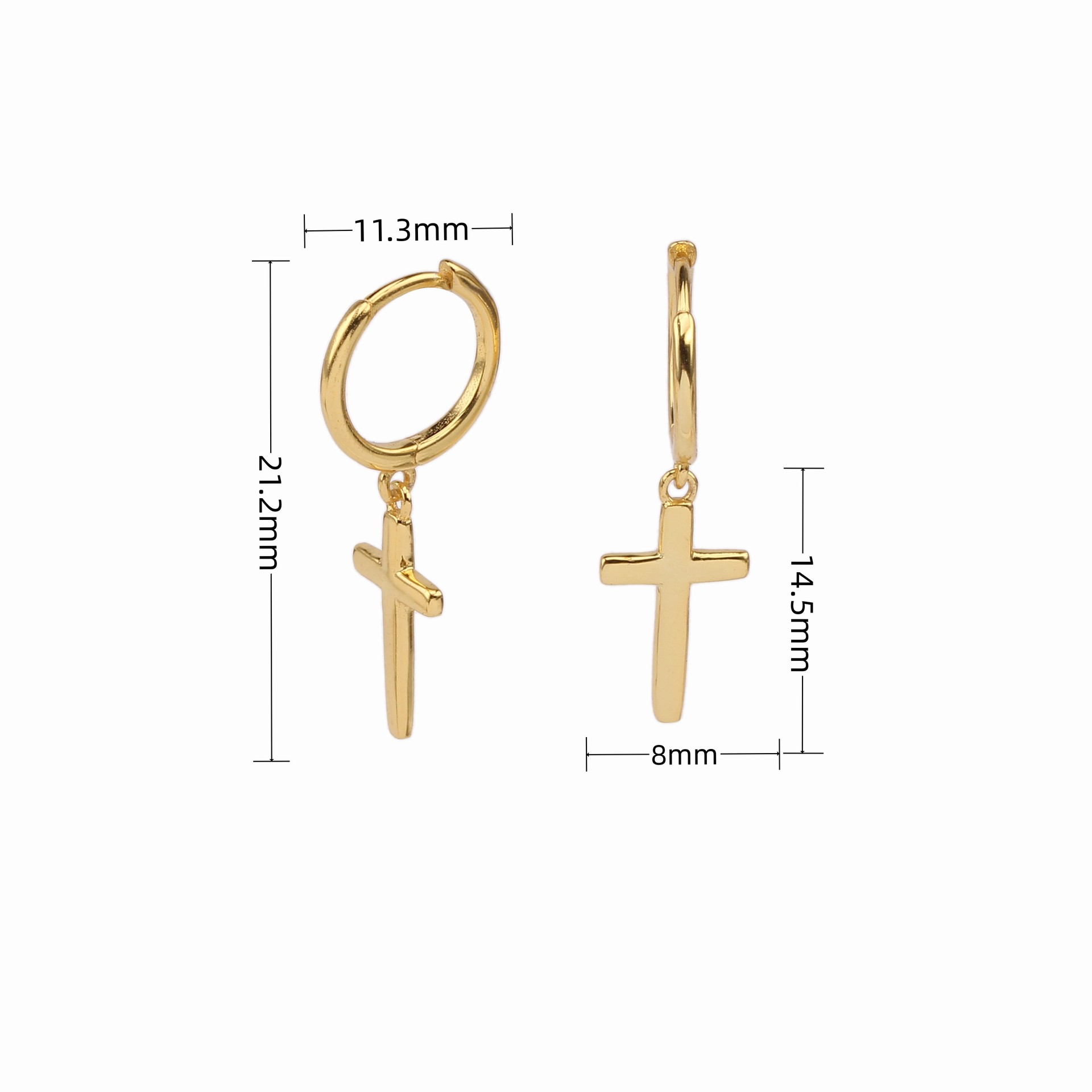 1 Pair Vintage Style Cross Plating Sterling Silver White Gold Plated Gold Plated Drop Earrings display picture 1