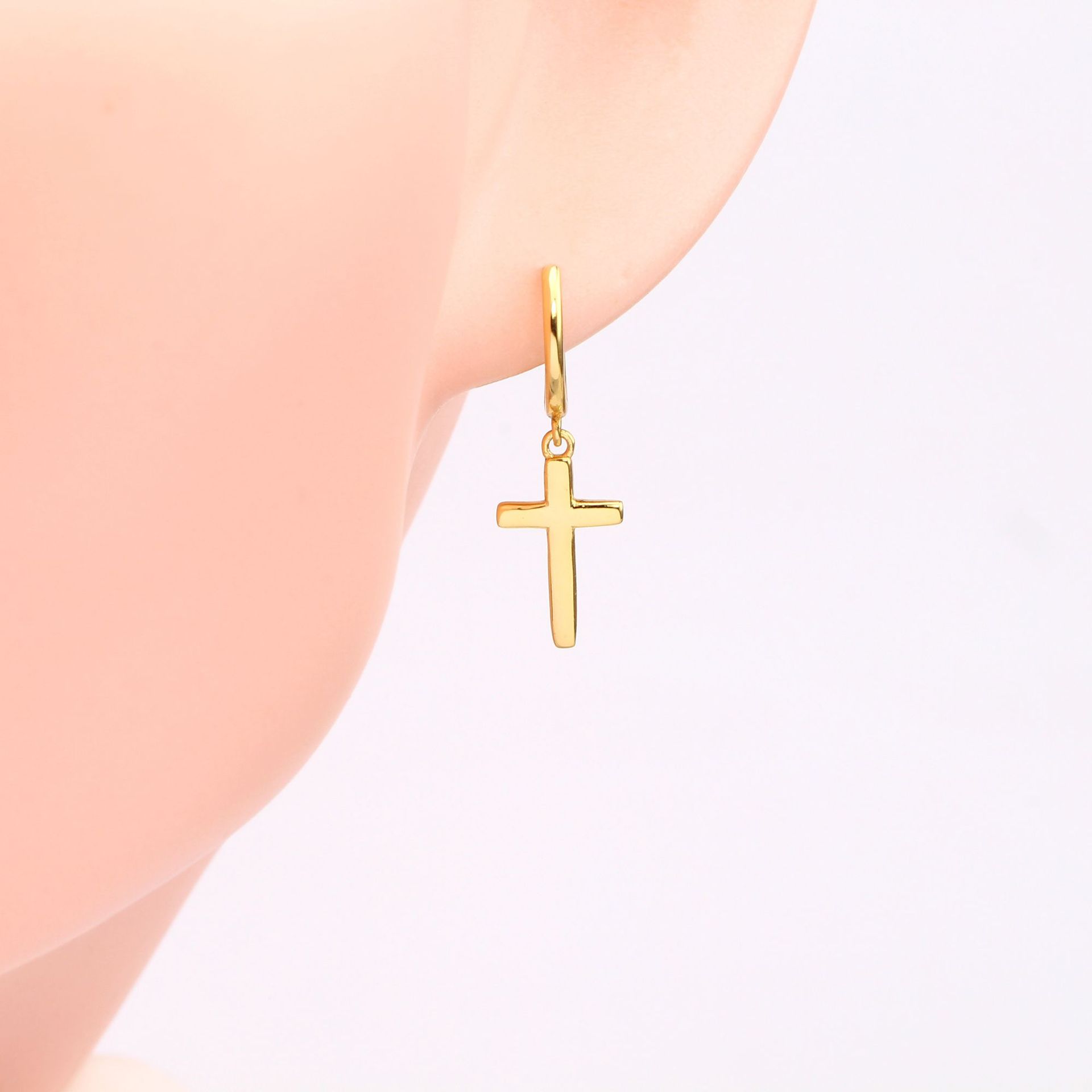 1 Pair Vintage Style Cross Plating Sterling Silver White Gold Plated Gold Plated Drop Earrings display picture 4