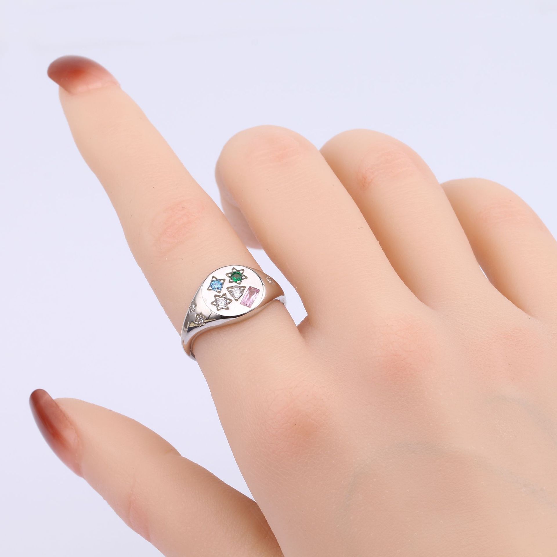 Sterling Silver Simple Style Classic Style Inlay Solid Color Zircon Rings display picture 5