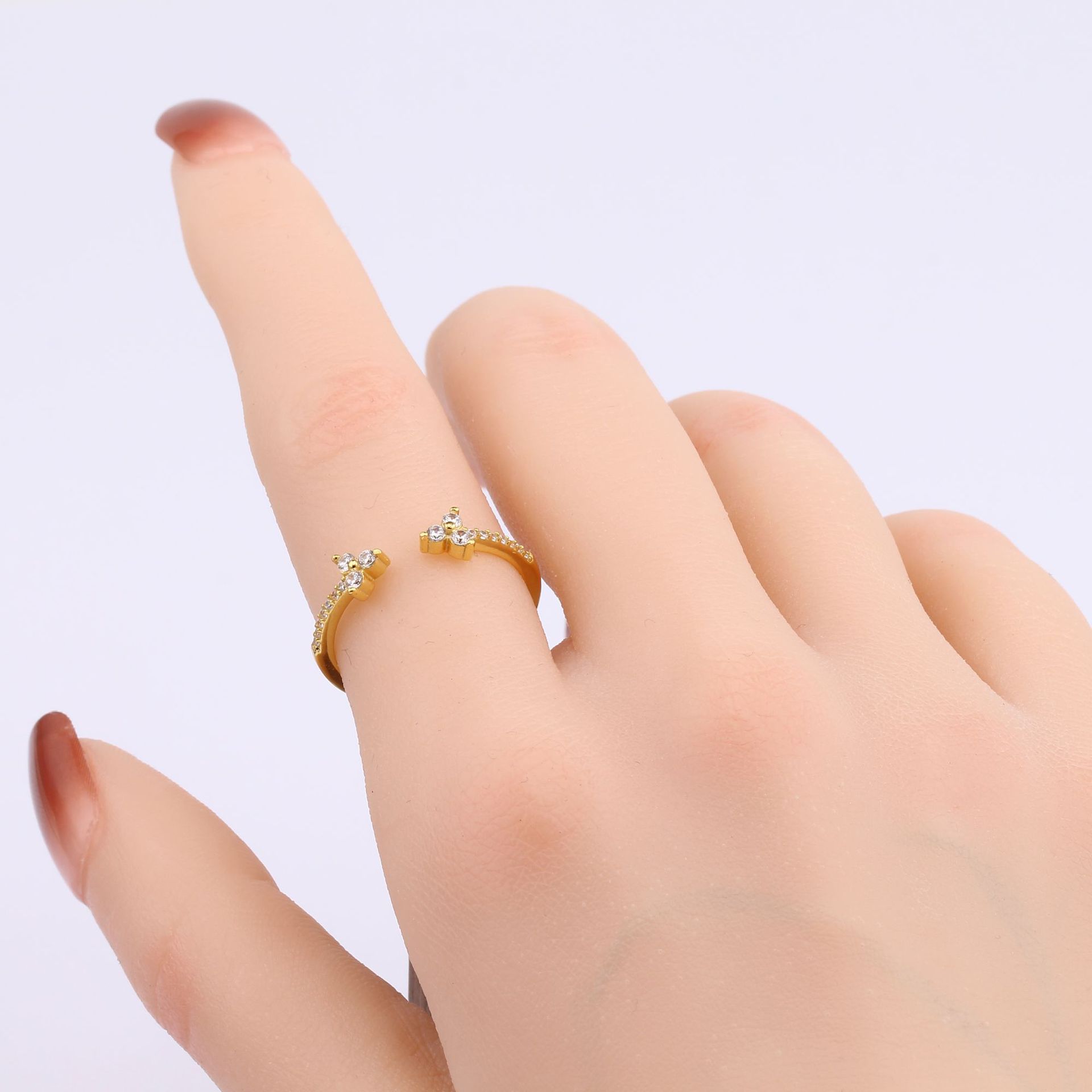 Vintage Style Flower Sterling Silver White Gold Plated Gold Plated Zircon Open Rings In Bulk display picture 5
