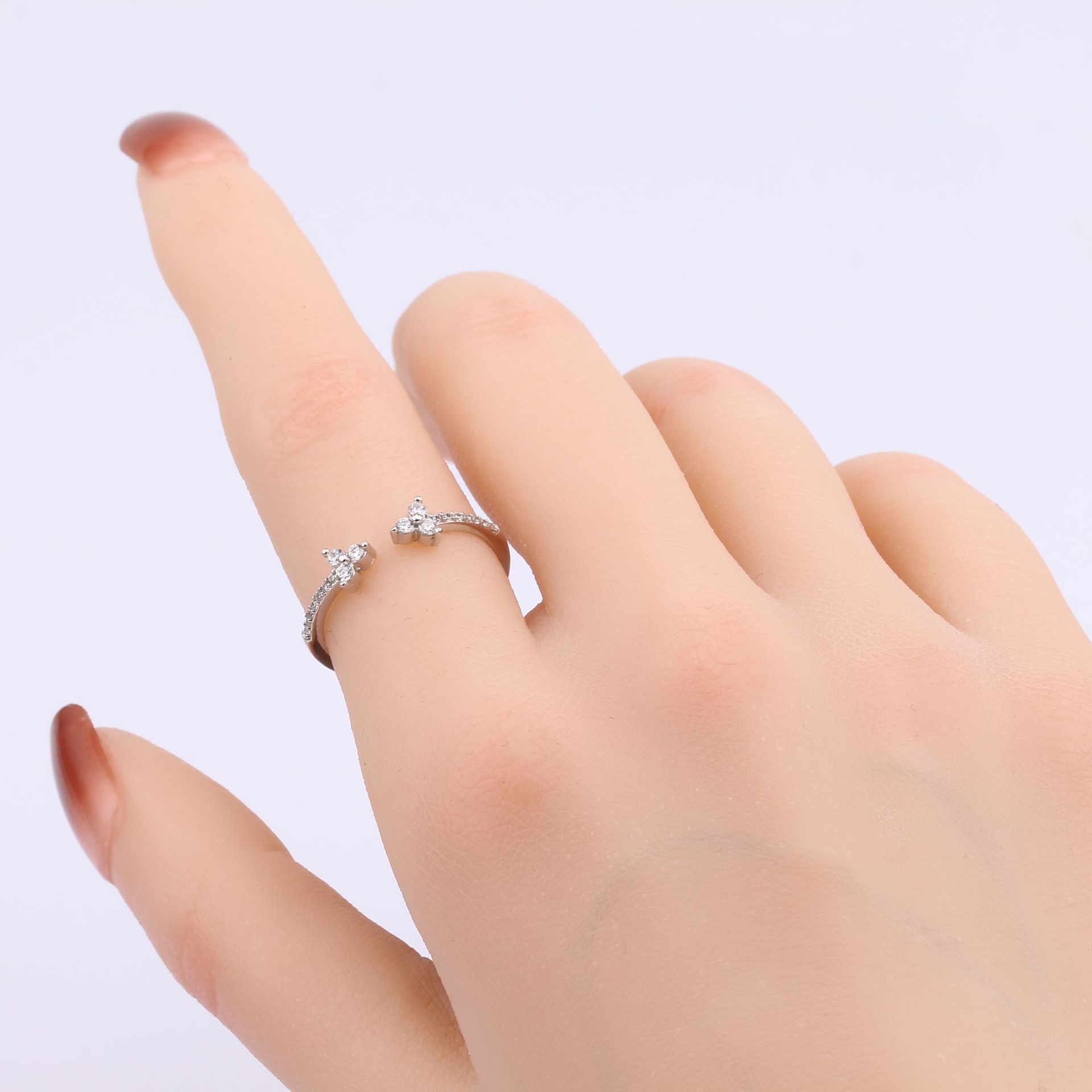 Vintage Style Flower Sterling Silver White Gold Plated Gold Plated Zircon Open Rings In Bulk display picture 6
