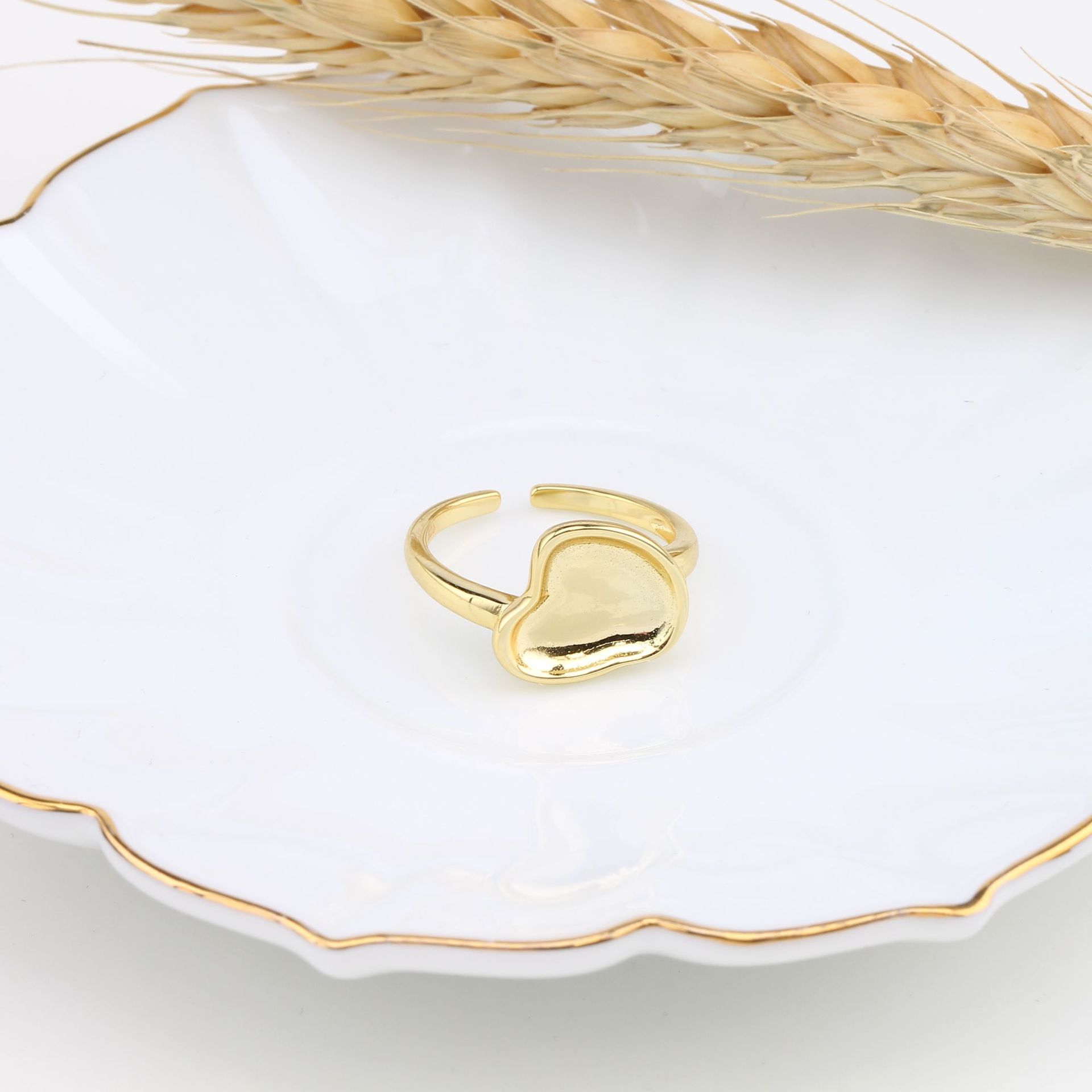 Vintage-stil Herzform Sterling Silber Weißgold Plattiert Vergoldet Offener Ring In Masse display picture 7