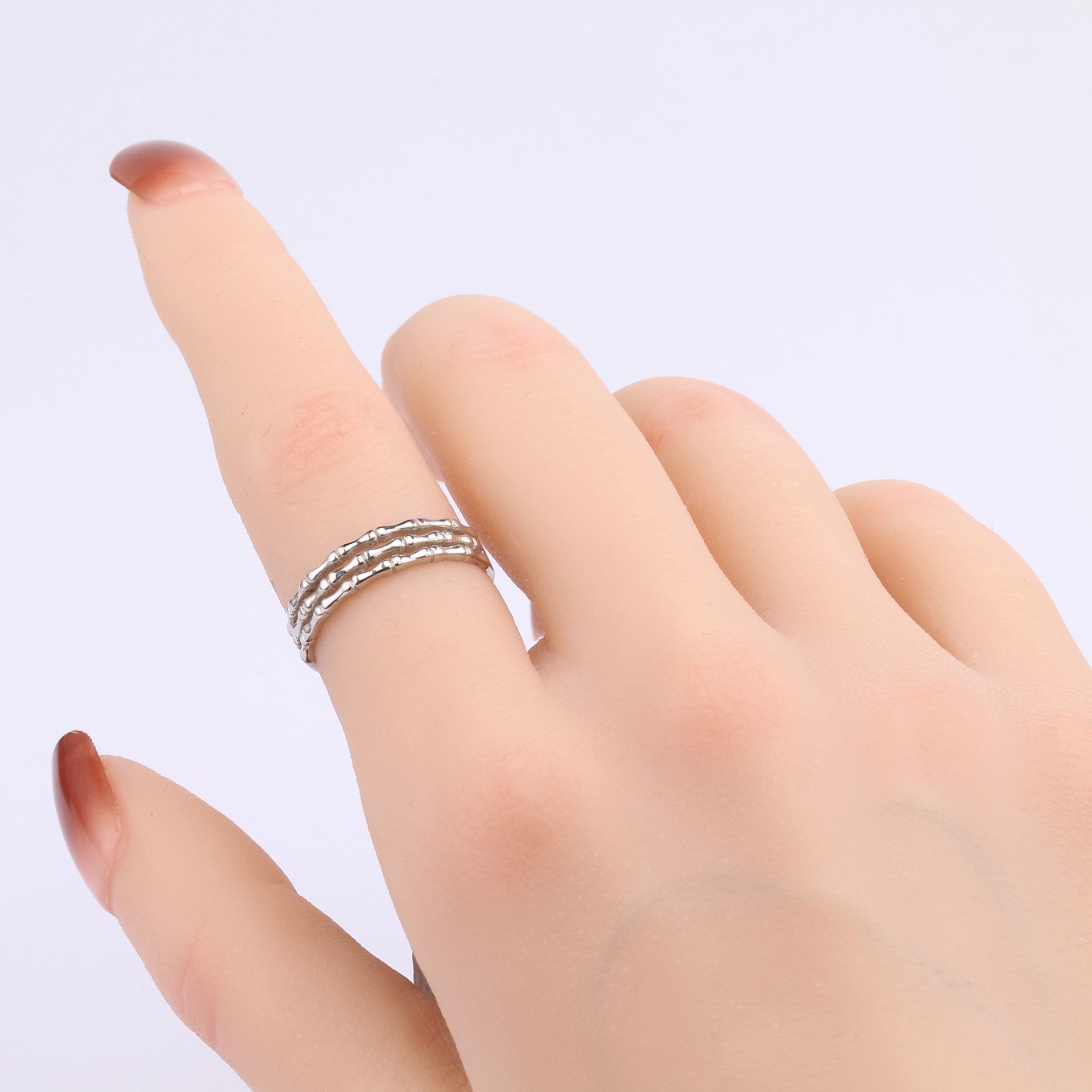 Vintage Style Bamboo Solid Color Sterling Silver White Gold Plated Gold Plated Open Rings In Bulk display picture 6