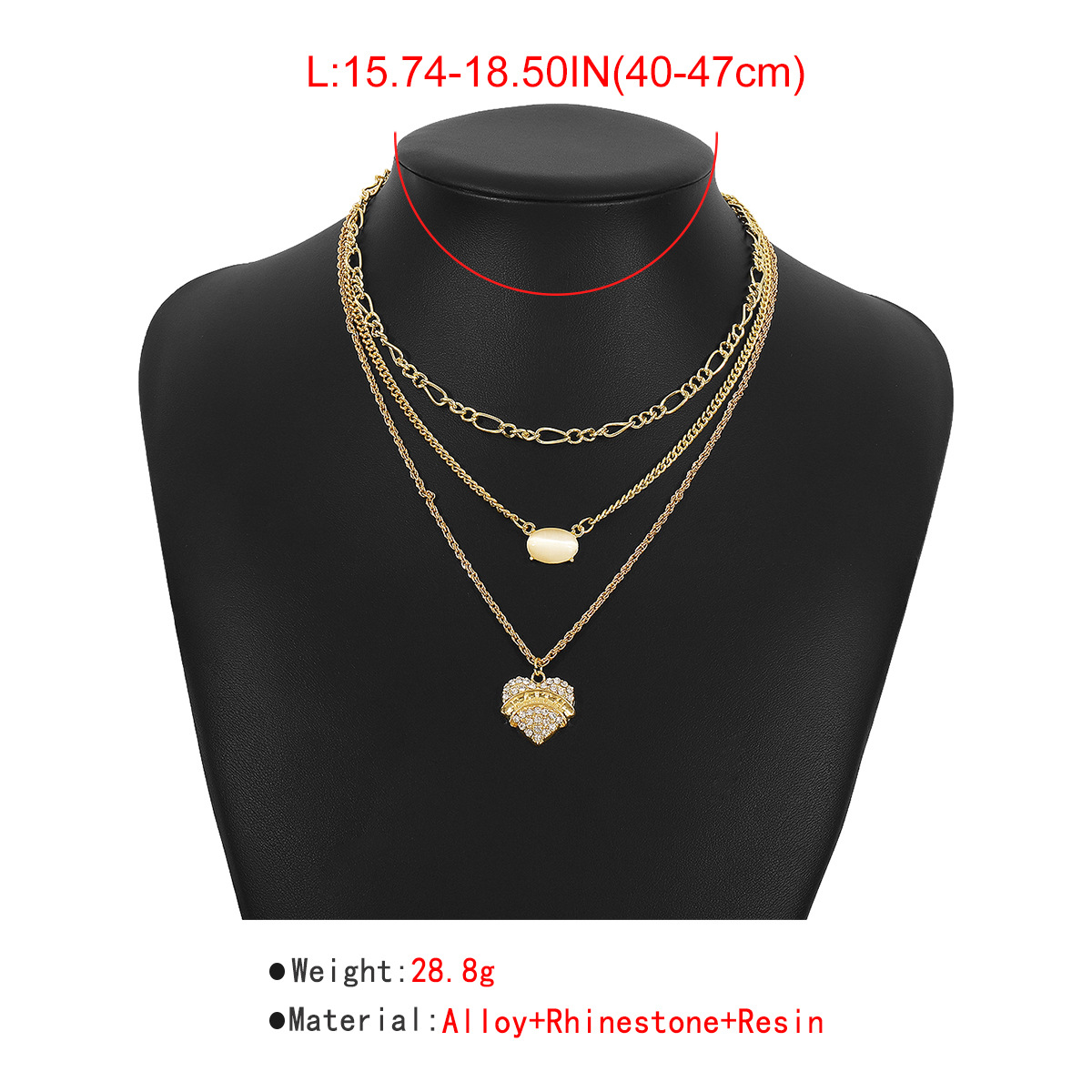 Simple Style Heart Shape Alloy Resin Rhinestones Women's Three Layer Necklace display picture 1