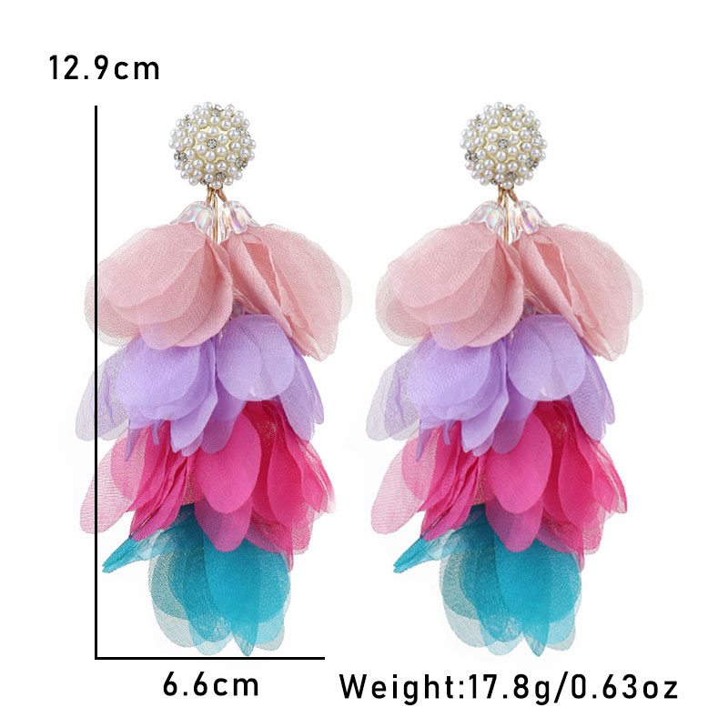 Wholesale Jewelry Retro Color Block Imitation Pearl Cloth Glass Patchwork Earrings display picture 4