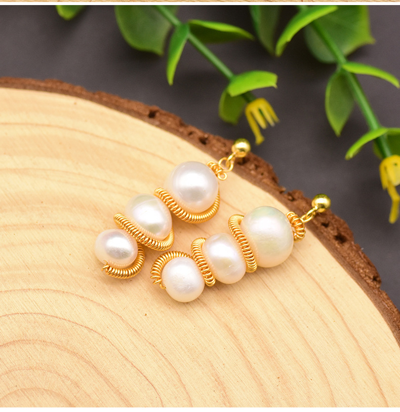 1 Pair Simple Style Classic Style Round Plating Inlay Freshwater Pearl Brass Freshwater Pearl 18k Gold Plated Drop Earrings display picture 2