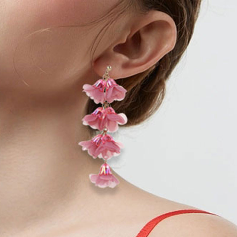 Wholesale Jewelry Commute Flower Arylic Cloth Printing Drop Earrings display picture 8