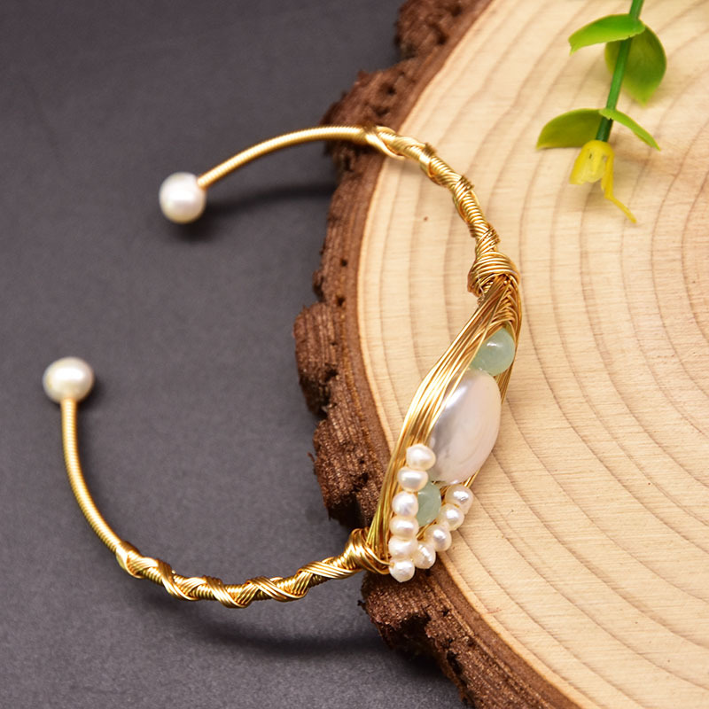 Style Classique Rond Le Cuivre Placage Incruster Perle D'eau Douce Plaqué Or 18k Bracelet display picture 1