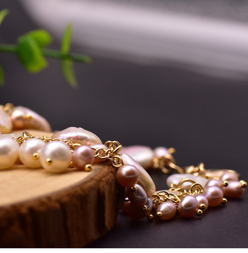 Retro Round Freshwater Pearl Beaded Plating 18k Gold Plated Bracelets display picture 3