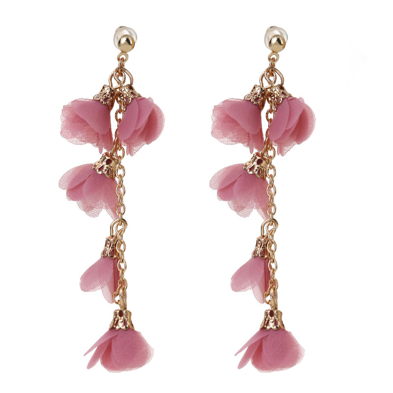 Wholesale Jewelry Simple Style Flower Alloy Cloth Patchwork Drop Earrings display picture 2