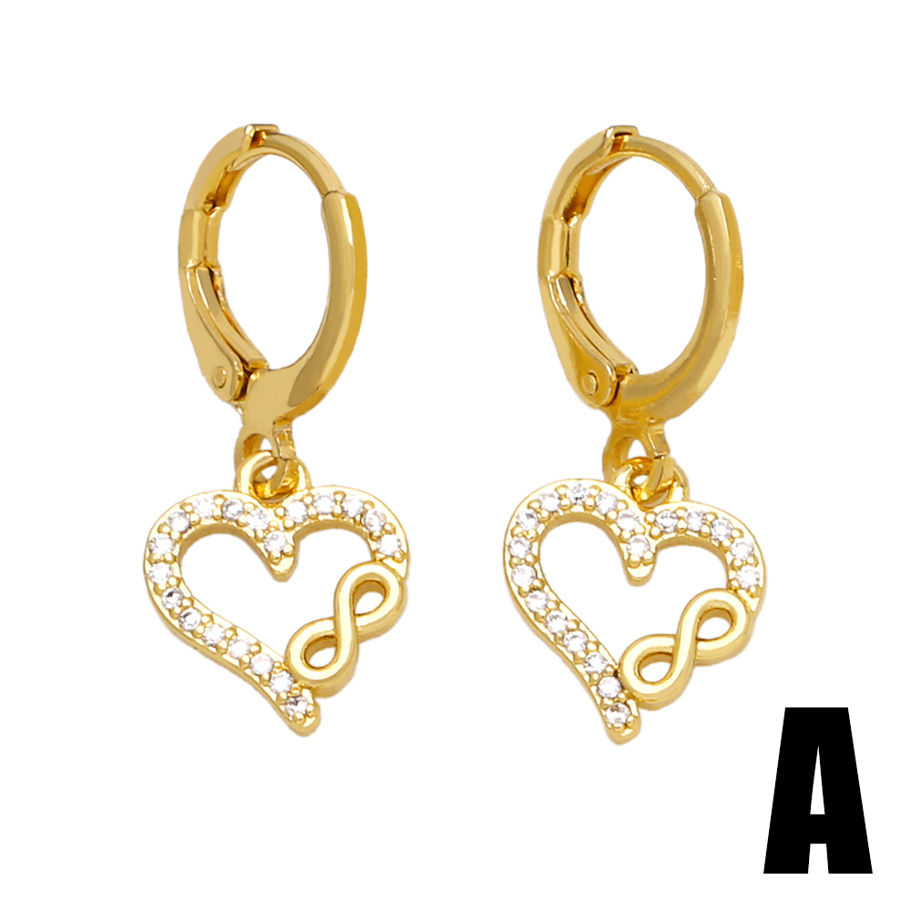 1 Pair Ig Style Simple Style Infinity Tree Heart Shape Plating Hollow Out Inlay Copper Zircon 18k Gold Plated Drop Earrings display picture 3