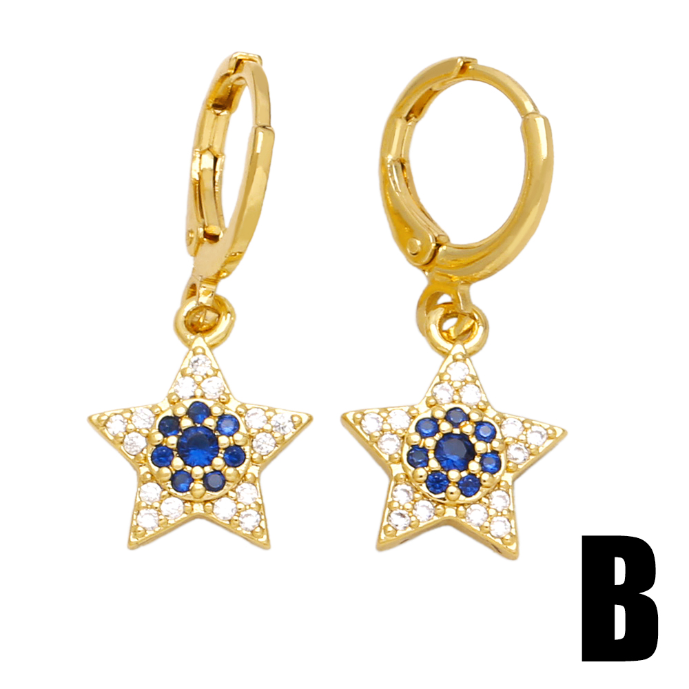 1 Pair Original Design Streetwear Sun Star Plating Inlay Copper Zircon 18k Gold Plated Drop Earrings display picture 4