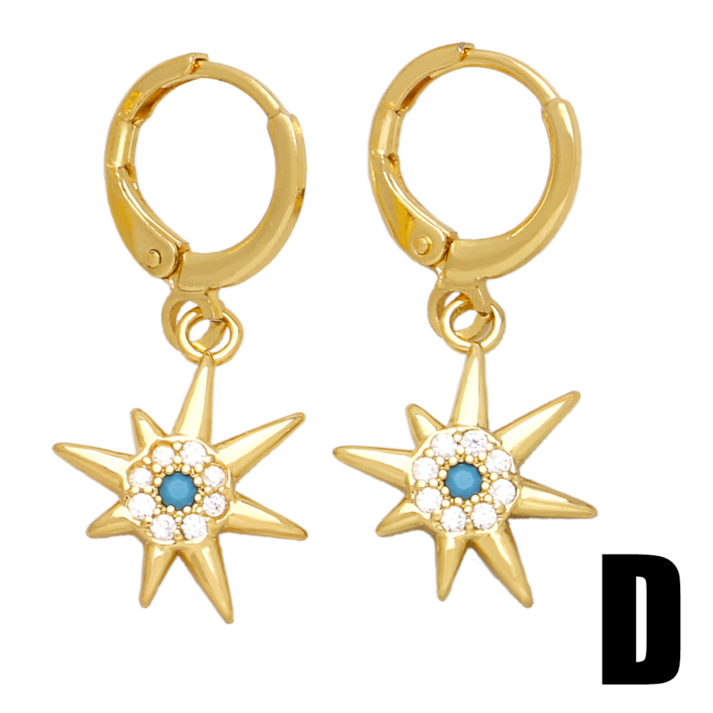 1 Par Diseño Original Ropa De Calle Sol Estrella Enchapado Embutido Cobre Circón Chapado En Oro De 18 Quilates. Pendientes De Gota display picture 5