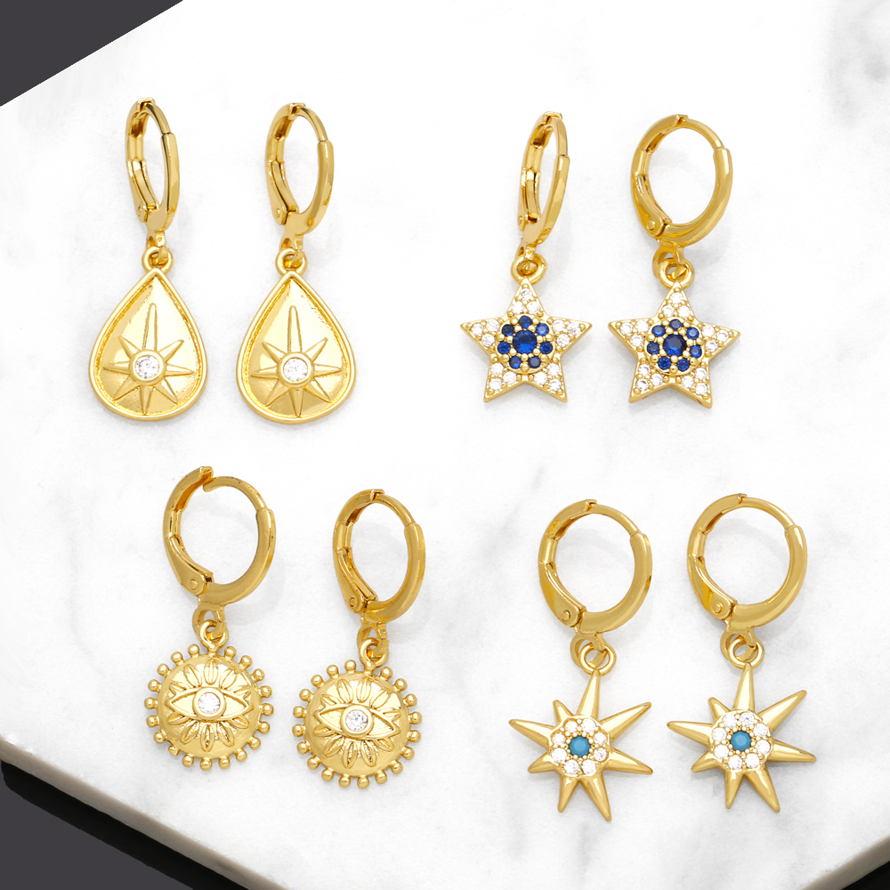 1 Paire Dessin Original Vêtement De Rue Soleil Star Placage Incruster Le Cuivre Zircon Plaqué Or 18k Boucles D'oreilles display picture 2