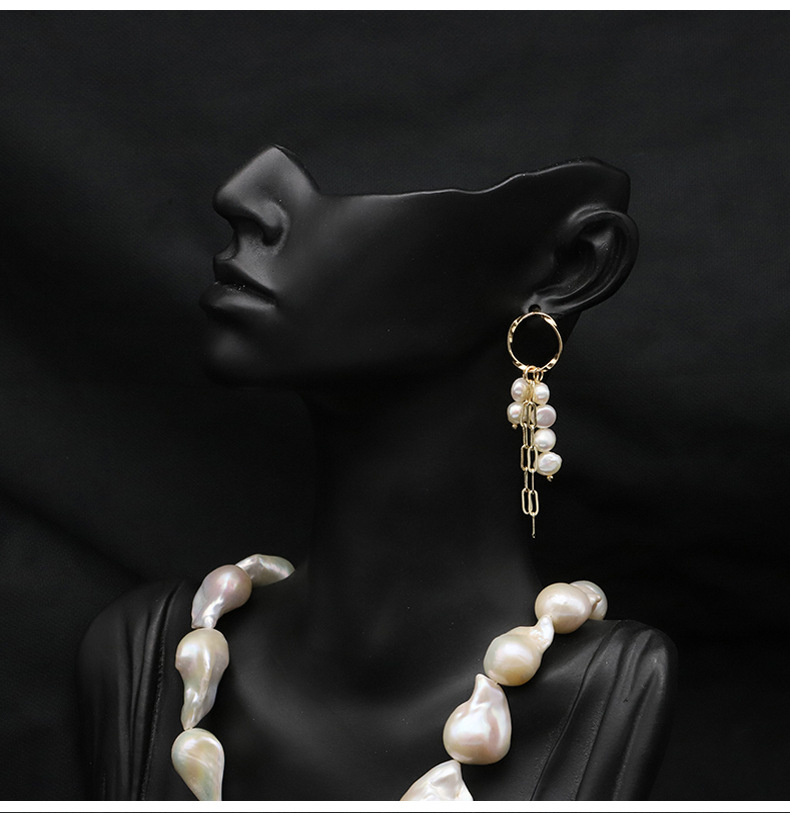 1 Pair Simple Style Round Patchwork Plating Freshwater Pearl Copper 18k Gold Plated Drop Earrings display picture 3