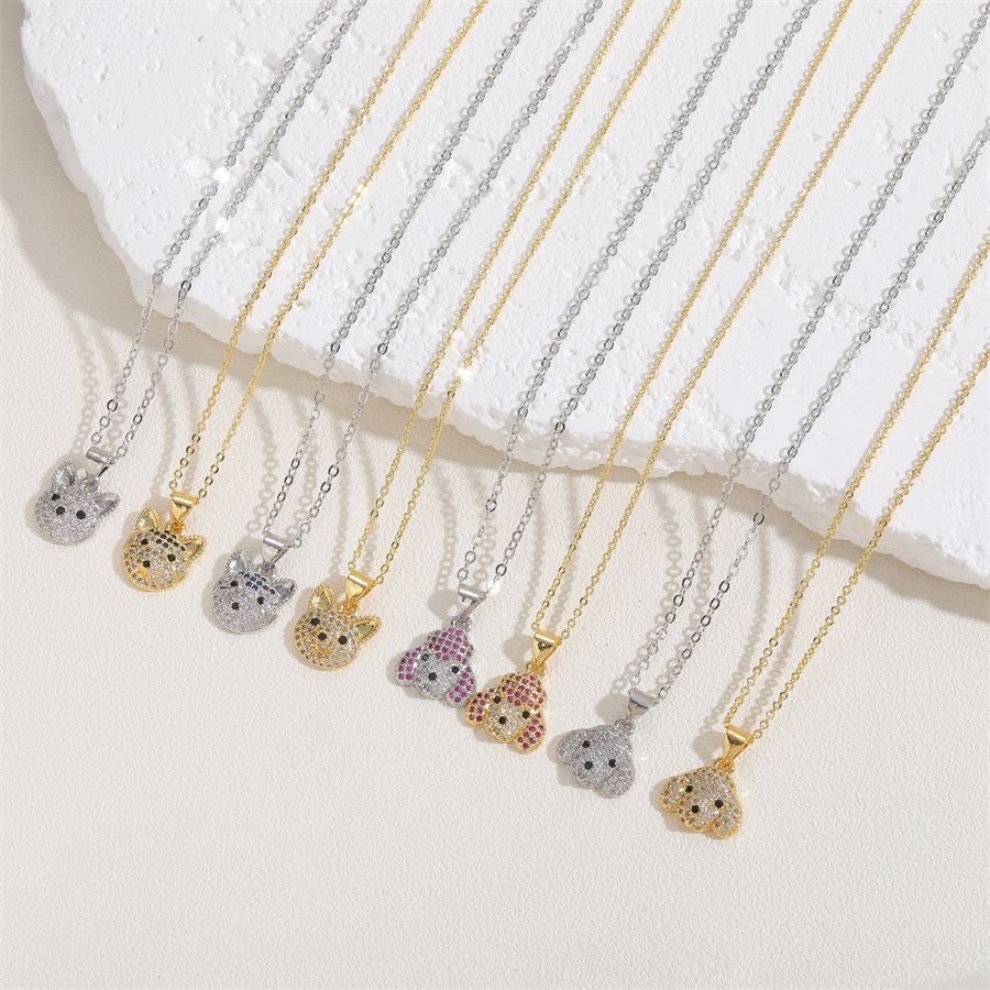 Cute Sweet Simple Style Dog Copper Plating Inlay Zircon 14k Gold Plated White Gold Plated Pendant Necklace display picture 6