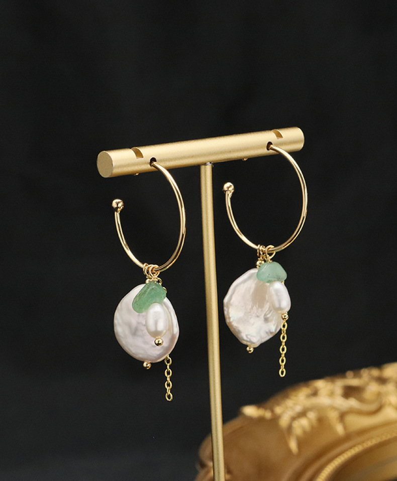 1 Pair Simple Style Round Patchwork Freshwater Pearl Copper 18k Gold Plated Drop Earrings display picture 1