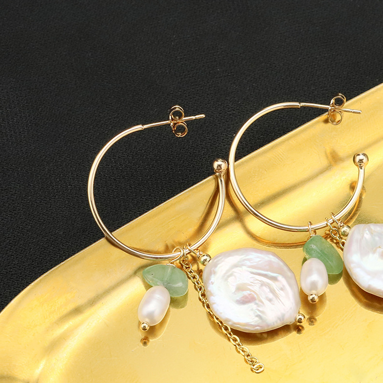1 Pair Simple Style Round Patchwork Freshwater Pearl Copper 18k Gold Plated Drop Earrings display picture 2