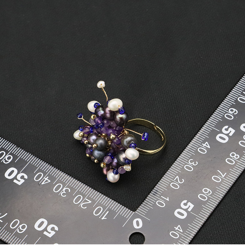 Retro Round Freshwater Pearl Copper Beaded Plating Inlay Pearl 18k Gold Plated Open Rings display picture 3