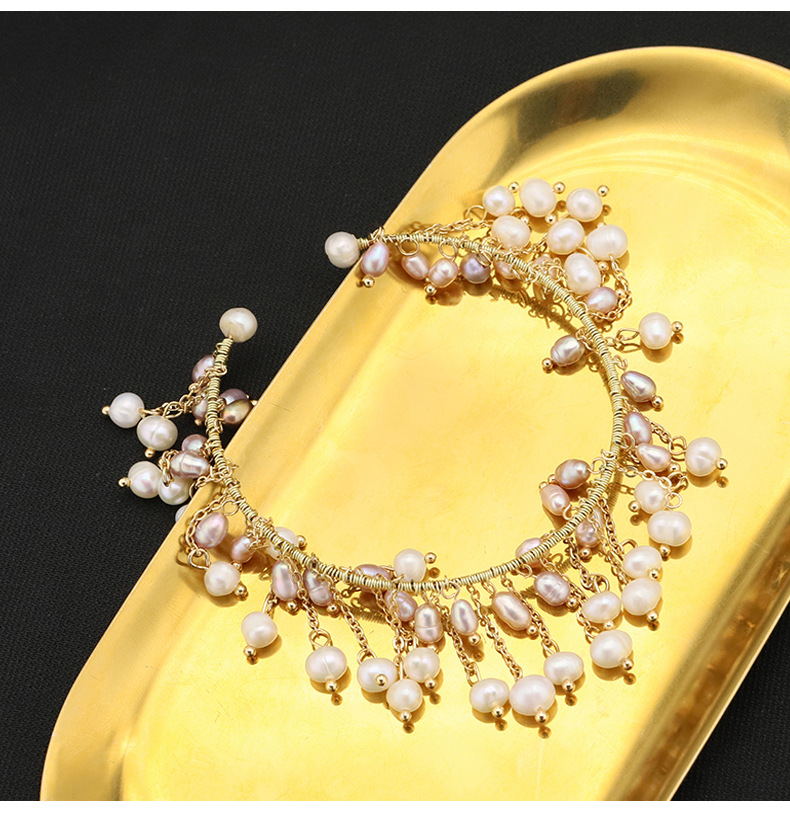 Retro Round Freshwater Pearl Copper Patchwork Plating 18k Gold Plated Bracelets display picture 2