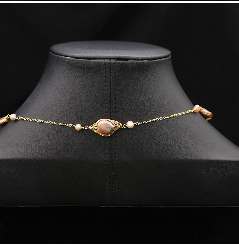 Retro Einfarbig Süßwasserperle Überzug 18 Karat Vergoldet Halskette display picture 2