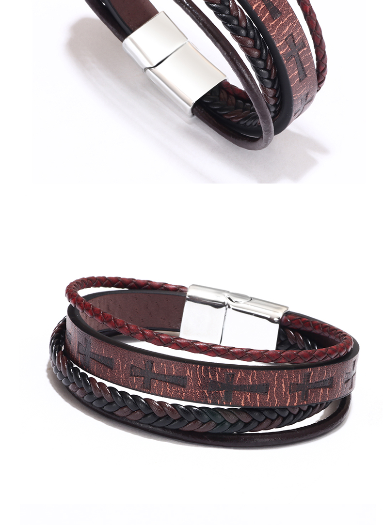 Luxurious Handmade Punk Cross Alloy Layered Braid Men's Bracelets display picture 1