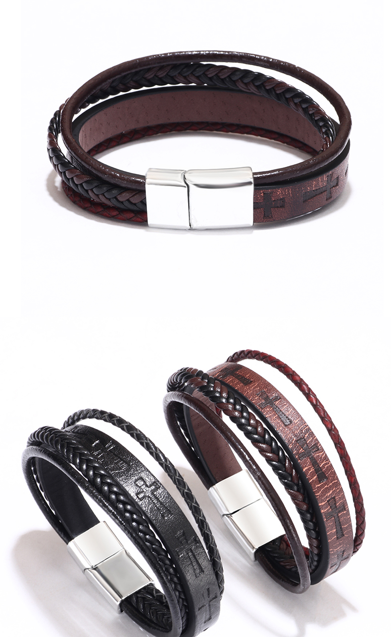 Luxurious Handmade Punk Cross Alloy Layered Braid Men's Bracelets display picture 2