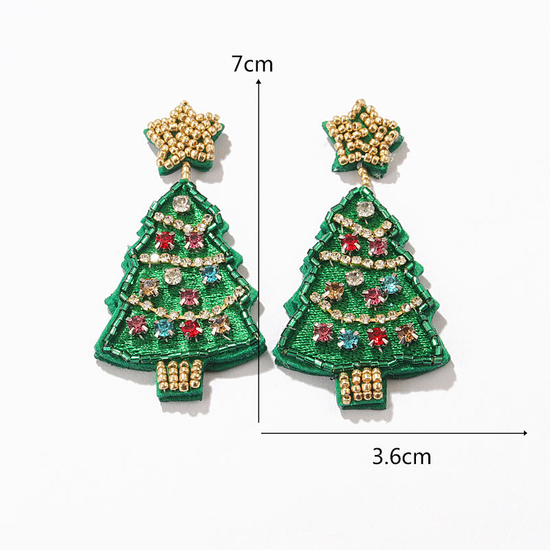 1 Pair Glam Christmas Artistic Christmas Tree Handmade Braid Inlay Beaded Cloth Rhinestones Drop Earrings display picture 1
