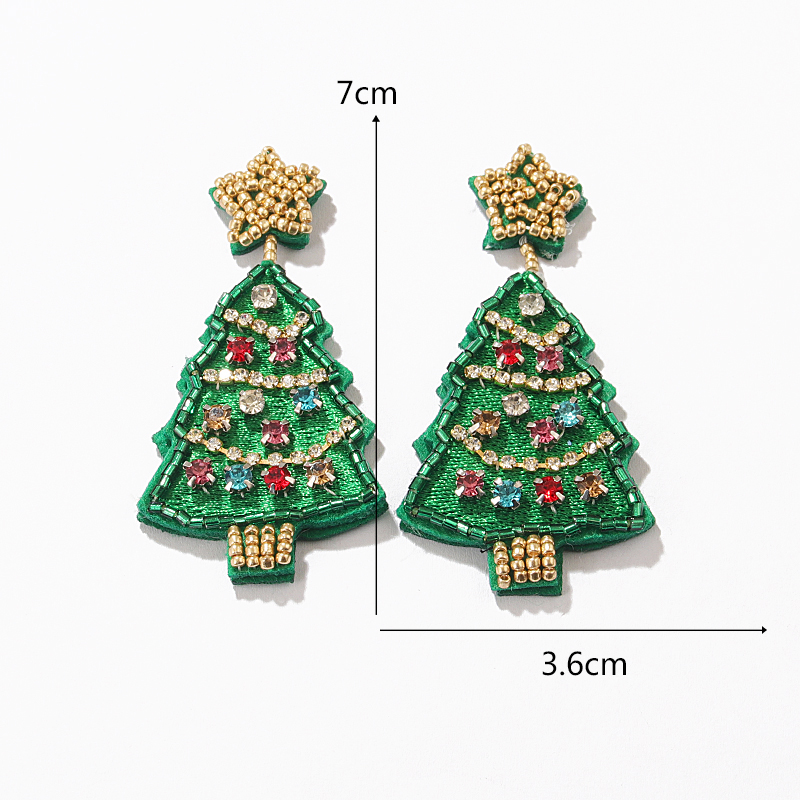 1 Par Glamour Navidad Artístico Árbol De Navidad Hecho A Mano Trenza Embutido Con Cuentas Tela Diamantes De Imitación Pendientes De Gota display picture 1