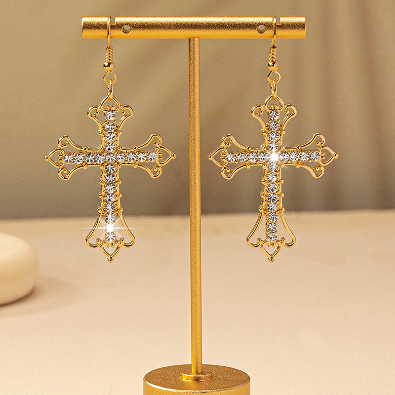 1 Pair Simple Style Cross Inlay Alloy Rhinestones Drop Earrings display picture 1