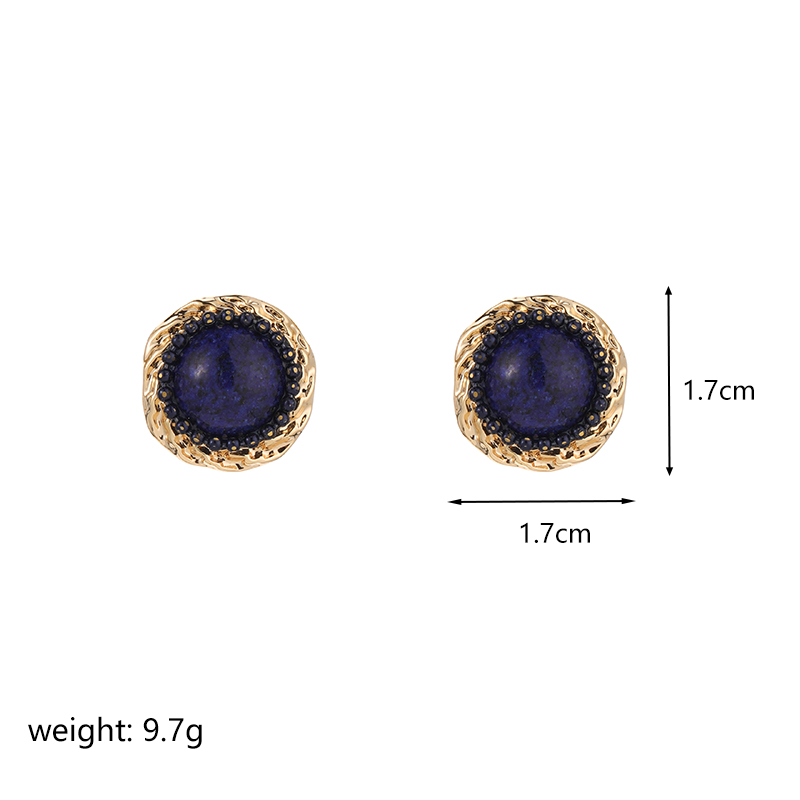 1 Pair Ig Style Retro Round Plating Metal Inlay Copper Natural Stone 18k Gold Plated Ear Studs display picture 1