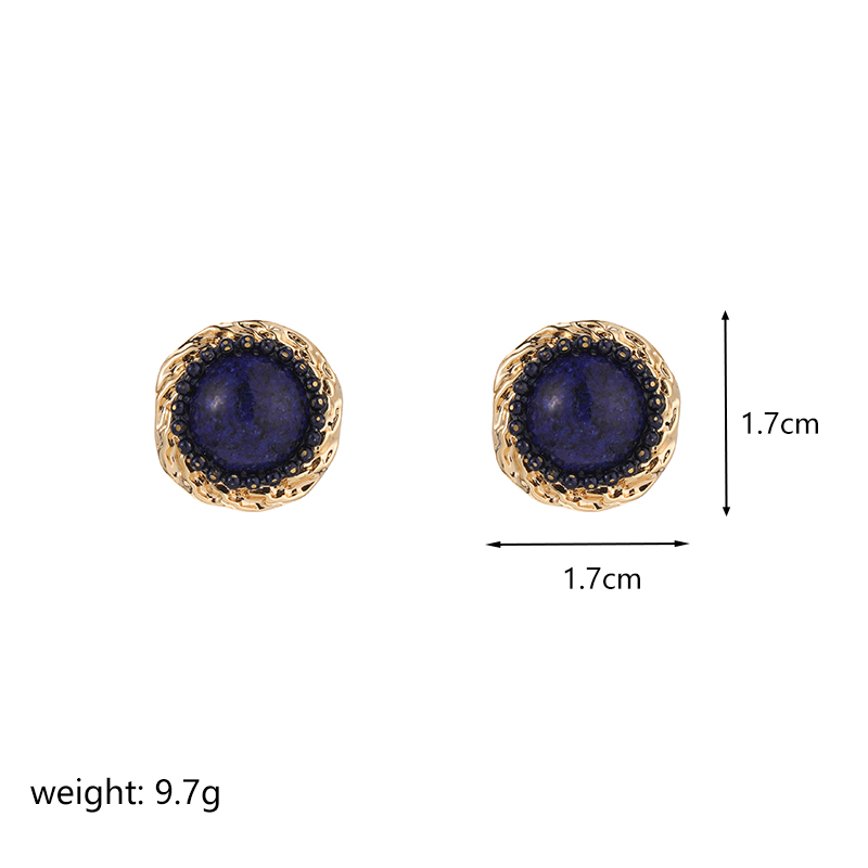 1 Paire Style Ig Rétro Rond Placage Métal Incruster Le Cuivre Pierre Naturelle Plaqué Or 18k Boucles D'oreilles display picture 1