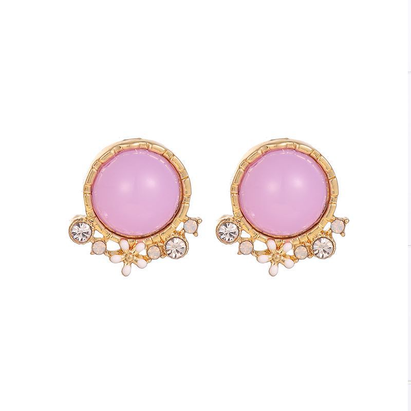 1 Pair Simple Style Round Inlay Alloy Rhinestones Opal Ear Studs display picture 1