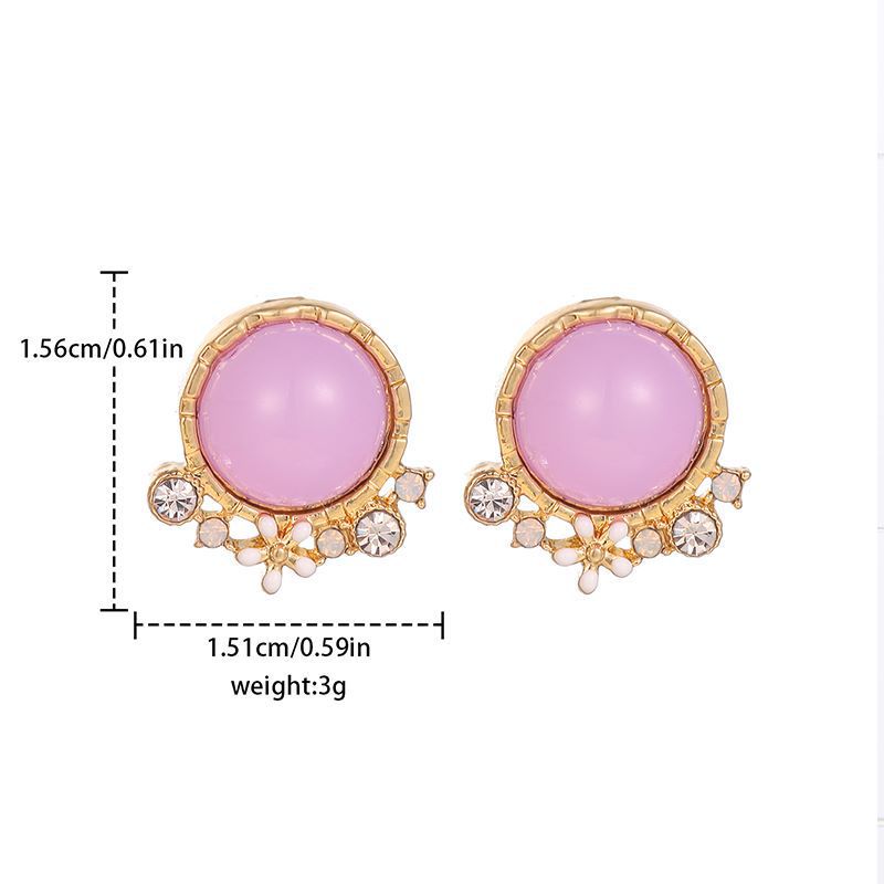 1 Pair Simple Style Round Inlay Alloy Rhinestones Opal Ear Studs display picture 2
