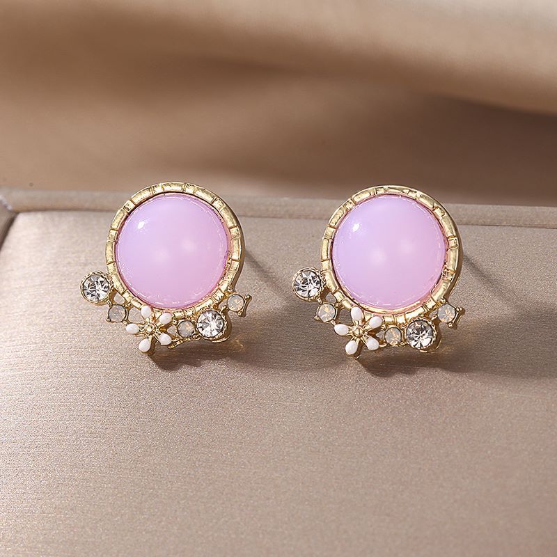 1 Pair Simple Style Round Inlay Alloy Rhinestones Opal Ear Studs display picture 3
