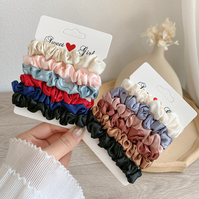 Simple Style Solid Color Cloth Satin Elastic Band Pleated Hair Tie display picture 7