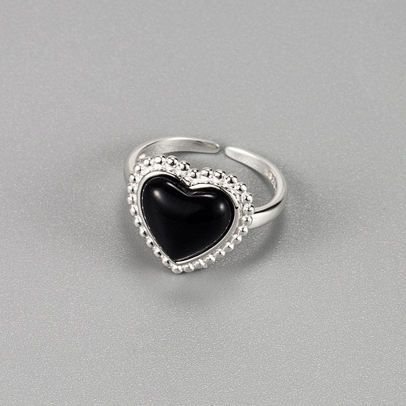 Classic Style Heart Shape Sterling Silver Agate Rings In Bulk display picture 2