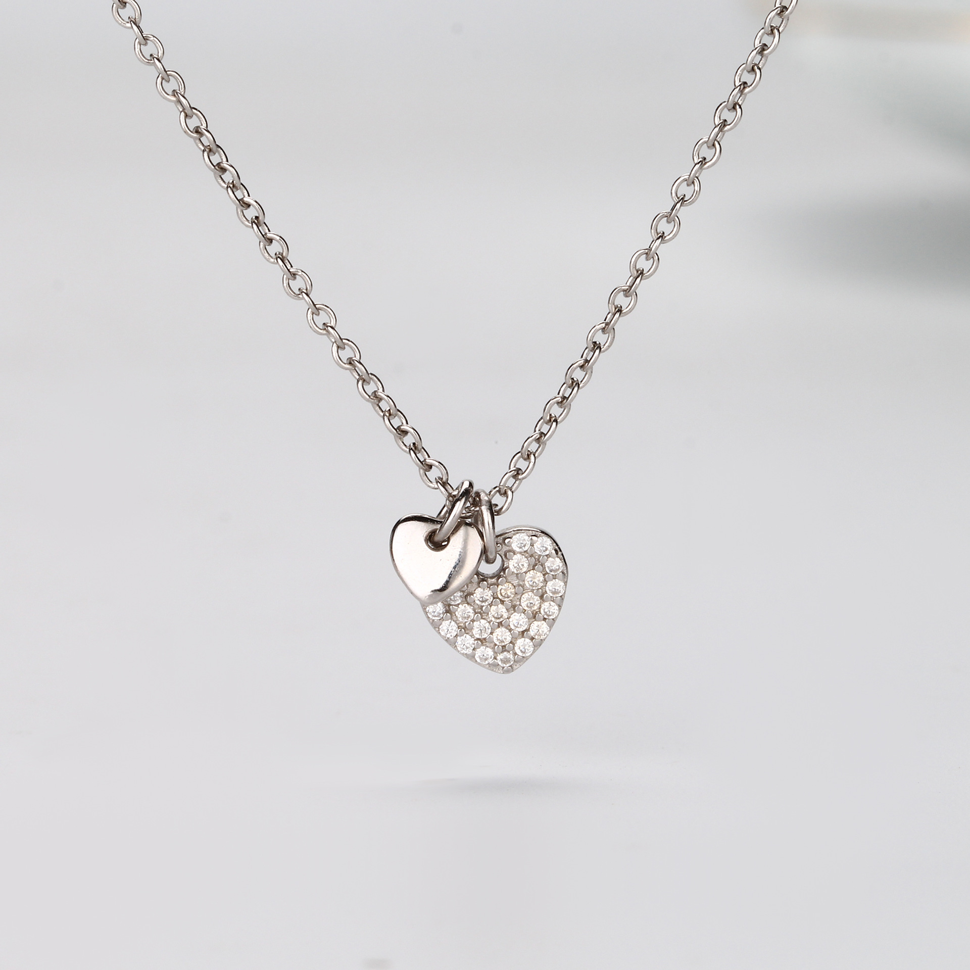 Simple Style Heart Shape Sterling Silver Zircon Pendant Necklace In Bulk display picture 7