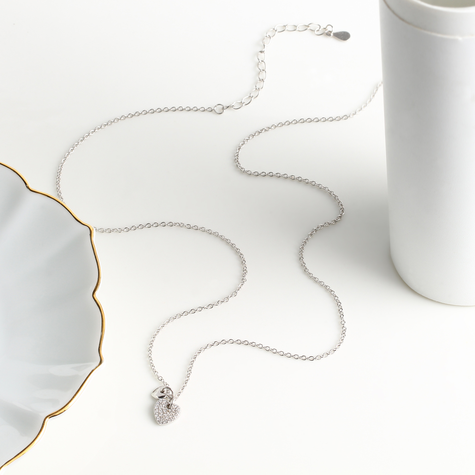 Einfacher Stil Herzform Sterling Silber Zirkon Halskette Mit Anhänger In Masse display picture 9