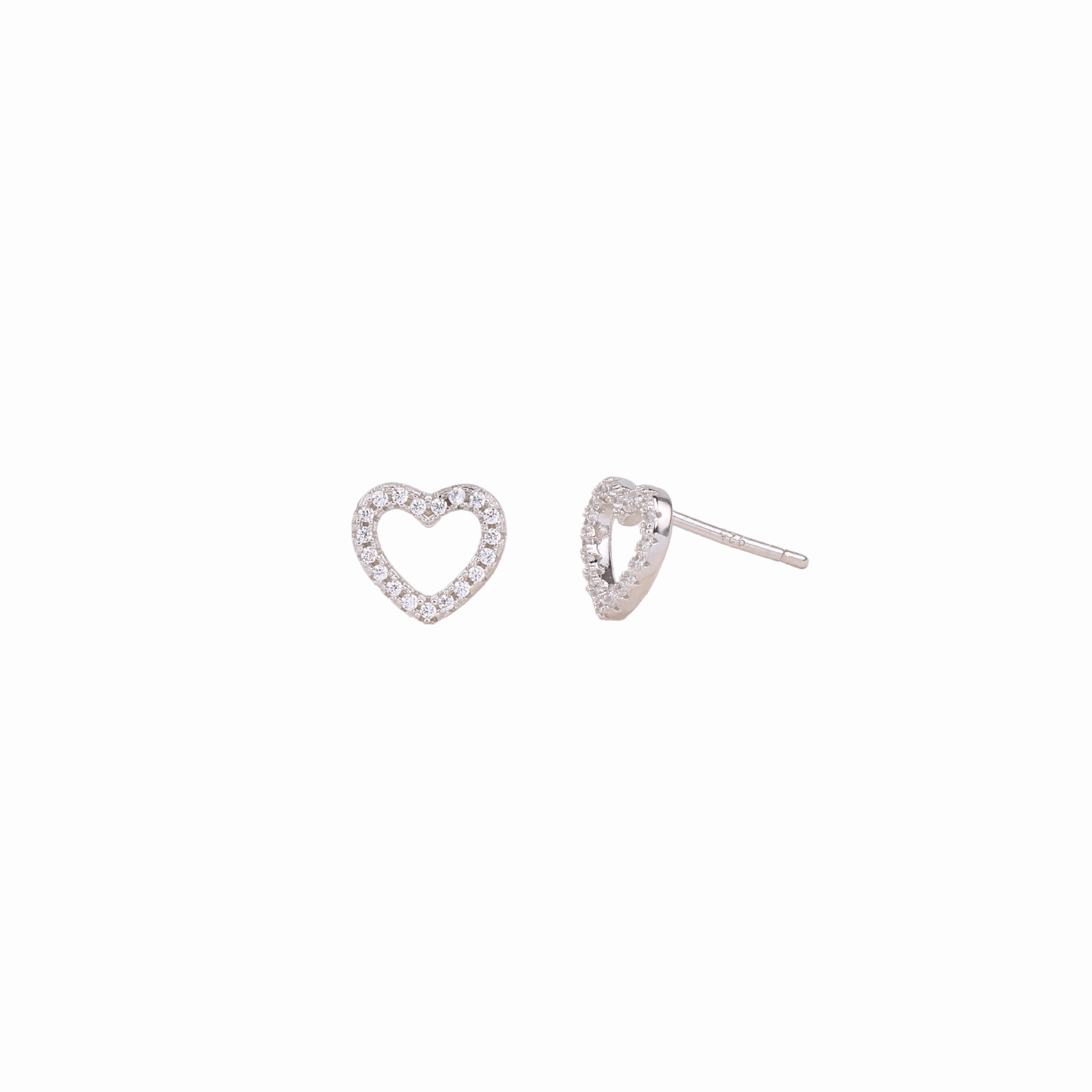 1 Pair Sweet Heart Shape Inlay Sterling Silver Zircon Ear Studs display picture 3