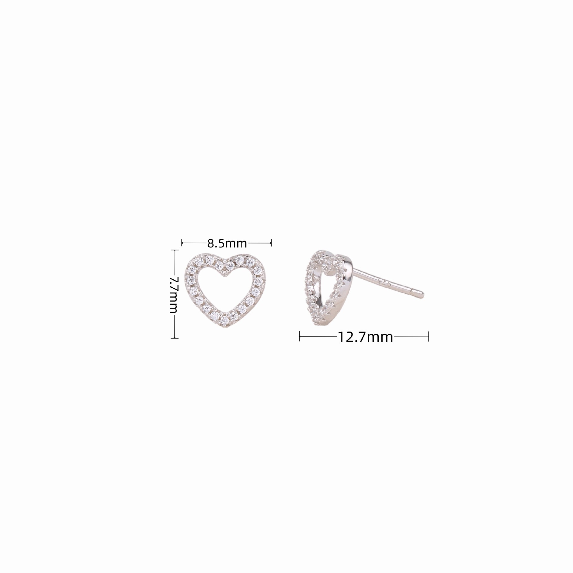 1 Pair Sweet Heart Shape Inlay Sterling Silver Zircon Ear Studs display picture 4