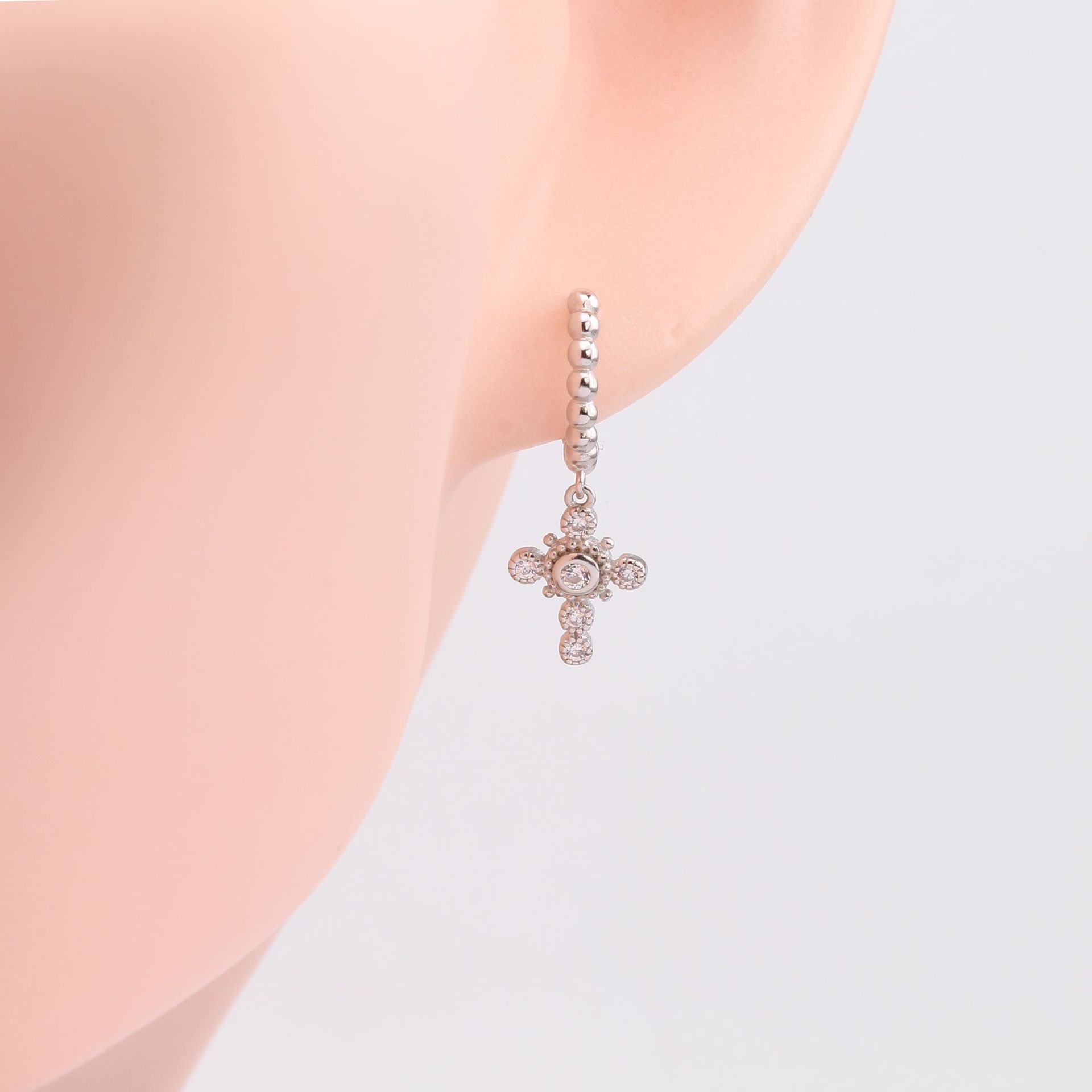 1 Pair Simple Style Cross Inlay Sterling Silver Gem Drop Earrings display picture 6